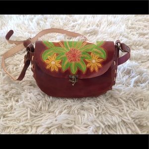 Leather hand painted crossbody bag